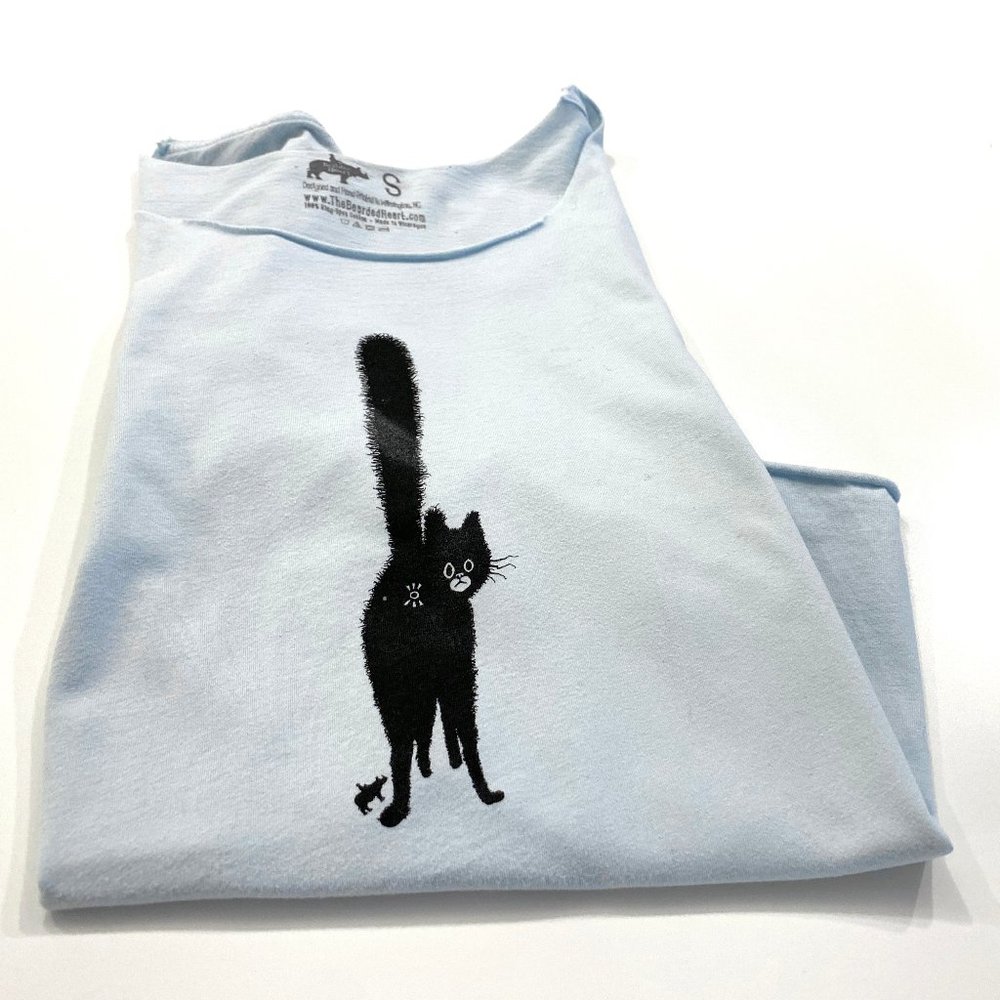 Final Price - The Bearded Heart Kitty Butt Unisex Tee in baby blue, size Small